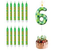 MisFun 13 Piezas Velas de Cumpleaños con Números de Píxeles Verdes Velas Cumpleaños Numeros 6 Decoracion Tartas Cumpleaños Decoración 3D para Tartas Gaming Decoración de Fiestas para Niños y Niñas