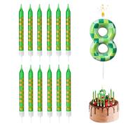 MisFun 13 Piezas Velas de Cumpleaños con Números de Píxeles Verdes Velas Cumpleaños Numeros 8 Decoracion Tartas Cumpleaños Decoración 3D para Tartas Gaming Decoración de Fiestas para Niños y Niñas