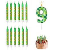 MisFun 13 Piezas Velas de Cumpleaños con Números de Píxeles Verdes Velas Cumpleaños Numeros 9 Decoracion Tartas Cumpleaños Decoración 3D para Tartas Gaming Decoración de Fiestas para Niños y Niñas