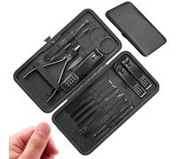 MisFun 15 Piezas Kit Uñas, Profesional Cortaúñas Acero Inoxidable Grooming Kit, Manicura Pedicura Set, Portátil de Viaje Esencial de Cortaúñas Set, con Caja de Cuero, Regalo para Mujeres/Hombres