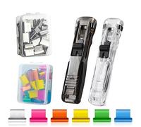 MisFun 2 piezas Clam Clip Dispenser Push Stapler Dispensador de Pinzas Stapler con 100 Clips de Recarga para la Fijación de Documentos de Encuadernación de Papel de Hojas Móviles para la Escuela de