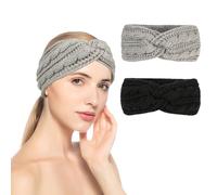 MisFun 2 Piezas Diadema Mujer, Invierno Diadema de Punto, Orejeras Mujer Invierno, Turbante Invierno, Mantener Caliente, Elasticidad, con Pelusa, para Adolescentes Niñas y Mujeres