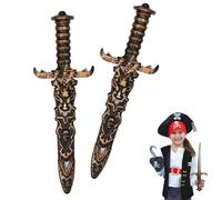 MisFun 2 Piezas Espada de Juguete de Plástico, Espada de Juguete de Daga Pirata, Cuchillo Falso no Afilado, Espada Pirata para Disfraces de Pirata, Accesorios de Fiesta Pirata (Oro Antiguo)