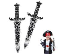 MisFun 2 Piezas Espada de Juguete de Plástico, Espada de Juguete de Daga Pirata, Cuchillo Falso no Afilado, Espada Pirata para Disfraces de Pirata, Accesorios de Fiesta Pirata (Plata Antiguo)