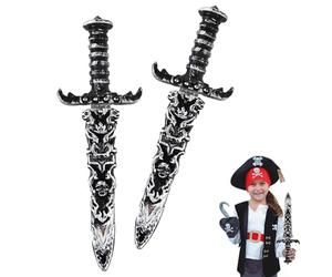 MisFun 2 Piezas Espada de Juguete de Plástico, Espada de Juguete de Daga Pirata, Cuchillo Falso no Afilado, Espada Pirata para Disfraces de Pirata, Accesorios de Fiesta Pirata (Plata Antiguo)