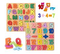 MisFun 2 Piezas Puzzle Letras y Numeros Madera, Abecedario para Niños, Puzzle de Madera Alfabeto, Juegos Educativos Niños 3 Años, para Niños en Edad Preescolar, Educación Temprana Niño