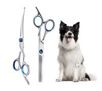 MisFun 2 Piezas Tijeras para Perros, Juego de Tijeras de Aseo para Mascotas, Tijeras Pelo Perro Profesional Gato Perro Aseo Tijeras Entresacar para Mascotas, Perros Recortando el Pelo (Azul)