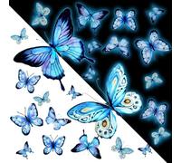 MisFun 25 Piezas Pegatinas de Pared Wall Sticker Luminoso 3D Pegatinas Pared Mariposas Fluorescentes Azul para el Hogar Dormitorio Fiesta Jardín Decoración de Pared