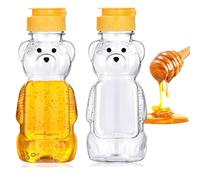 MisFun 2Pcs Dispensador de Miel, Botella de Miel de Oso, 250 ML Dispensador de Miel Transparente, Recipiente Para Miel de Plástico, Botella Vacía de Miel con Tapas Abatibles Para Almacenar y Dispensar