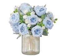 MisFun 3 Piezas Peonías Artificiales, Flores Artificiales Decoracion, Peonías Falsas, Ramos de Flores de Seda, para Boda Partido Centros de Mesa El Arreglo Floral Inicio Cocina Decoración (Azul)