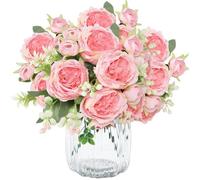 MisFun 3 Piezas Peonías Artificiales, Flores Artificiales Decoracion, Peonías Falsas, Ramos de Flores de Seda, para Boda Partido Centros de Mesa El Arreglo Floral Inicio Cocina Decoración(Rosa Oscuro)