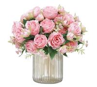 MisFun 3 Piezas Peonías Artificiales, Flores Artificiales Decoracion, Peonías Falsas, Ramos de Flores de Seda, para Boda Partido Centros de Mesa El Arreglo Floral Inicio Cocina Decoración(Rosa Oscuro)