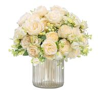 MisFun 3 Piezas Peonías Artificiales, Flores Artificiales Decoracion, Peonías Falsas, Ramos de Flores de Seda, para Boda Partido Centros de Mesa El Arreglo Floral Inicio Cocina Decoración (Champán)