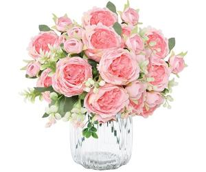MisFun 3 Piezas Peonías Artificiales, Flores Artificiales Decoracion, Peonías Falsas, Ramos de Flores de Seda, para Boda Partido Centros de Mesa El Arreglo Floral Inicio Cocina Decoración(Rosa Oscuro)