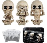 MisFun 3Pcs Ambientador para Coche Calavera, Accesorio para Coche Interior, Clips de Ventilación de Calavera, Difusor de Aromaterapia para Aire Acondicionado Decoración para Coche, Oficina, Hogar