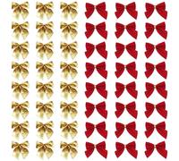 MisFun 48 Piezas Lazos Arbol Navidad, 5 X 5.5 CM Mini Decoración de Lazo, Ecoración de Regalo, para Manualidades, Decoración para el árbol de Navidad, Decoración del Hogar (Dorado/Rojo)