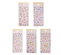 MisFun 5 Hojas Autoadhesivas Pegatinas, 3D Puffy Stickers Destello Infantiles, Decorativas Stickers Infantiles Corazones Estrellas Animales Marinos Diamantes Gatitos, para DIY Decorar