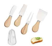 MisFun 5 Piezas Cuchillos para Esparcir Queso con Caja, Pequeños Cuchillos para Queso, Mini Cuchillos para Queso de Acero Inoxidable Cocina con Mango de Madera para Tarta, Postre, Queso (B)