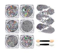 MisFun 6 Piezas Purpurina Facial con Purpurina para el Cuerpo, Gel Purpurina Cara, Cara y Cuerpo Glitter Flakes Paillette, Body Glitter Gel, Purpurina Brillante para Cosméticos, Uñas, Fiesta (Plata)