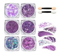 MisFun 6 Piezas Purpurina Facial con Purpurina para el Cuerpo, Gel Purpurina Cara, Cara y Cuerpo Glitter Flakes Paillette, Body Glitter Gel, Purpurina Brillante para Cosméticos, Uñas, Fiesta (Púrpura)