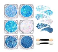 MisFun 6 Piezas Purpurina Facial con Purpurina para el Cuerpo, Gel Purpurina Cara, Cara y Cuerpo Glitter Flakes Paillette, Body Glitter Gel, Purpurina Brillante para Cosméticos, Uñas, Fiesta (Azul)