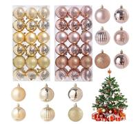 MisFun 72 Piezas Bolas Arbol de Navidad Adornos Arbol Navidad 3 CM Bolas de Natal Colgante de Plástico para Árbols Adornos Arbols Decoración de Fiestas 6 Estilos Diferentes (Oro+Oro Rosa)