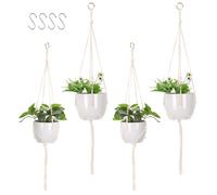 MisFun Colgador de Plantas, Planta Suspensión, 4 Piezas Macramé Perchas de Plantas, Macramé Perchas de Cuerda Algodón con 4 Ganchos, para Interior y Exterior Jardín Balcón Techo Decoración del Hogar