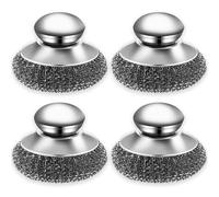 MisFun Paquete de 4 Estropajos de Acero Inoxidable, Esponjas de Limpieza de Lana de Acero con Mangos, Estropajo Cocina de Lana de Acero de Prima, Esponjas de Acero Inoxidable Bola de Alambre de Acero