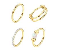 MisFun - Piercing para nariz, 4 piezas, acero quirúrgico, aro 8 mm, 18 G, hipoalergénico, para nariz, orejas, labios, ideal para fiestas diarias (dorado)