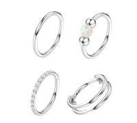 MisFun - Piercing para nariz, 4 unidades, acero quirúrgico, aro 8 mm, 18 G, hipoalergénico, para nariz, orejas, labios, ideal para fiestas diarias (plata)