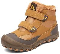 Mishansha Botas de Nieve Niños Botines Invierno Cómodo Niña Niño con Forro Acolchado Calentitas Botas Antideslizante Zapatos de Senderismo Exteriores, Tortilla Marrón 33 EU