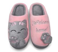 Mishansha Hombre Mujer Zapatillas de Casa para Invierno Otoño, con Forro de Felpa y Suela Dura, Cómodas/Blanditas/Mulliditas y Calentitas(Rosado, 39/40 EU - Tamaño del fabricante: 40/41 CN)