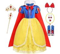 Mishopy Disfraz Blancanieves Niña Vestido Princesa Accesorios con Diadema Corona Guantes Varita Mágica Collar Disfraz Princesa Cumpleaños Fiesta Carnaval para Niña 3 4 5 6 7 8 9 10 11 12 Años (130cm)