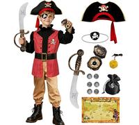 Mishopy Disfraz Pirata Niño con Sombrero, Antejojo, Brújula, Bolsa de Monedas, Accesorios Pirata - Disfraz Pirata Capitán Niños para Carnaval, Halloween, Fiesta Pirata,Cumpleaños (100cm, 2-3 Años)