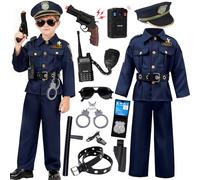Mishopy Disfraz Policia Niño Niña con Camisa Pantalones Gorra Cinturón Esposas Gafas de Sol Grabadora Walkie Talkie Juguete Policía Accesorios Disfraz para Carnaval Halloween (M, 8-10 Años)