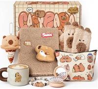 Mishopy Peluche Capibara Papelería Set, Carpincho Cuaderno Estuche Llaveros Tazas Capibara Estuche Juego de Juguetes Cumpleaños Navidad Regalos para Niñas Niño 8 9 10 11 12 Años