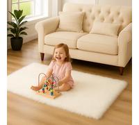 Mishukaze Rugs Living Room, Runner Rug for Bedroom, Washable Anti Slip Fluffy Rug Shaggy Soft Modern Floor Carpets Mat Beside Rugs for Kids Hallway Living Room (Blanco, 60 x 110)