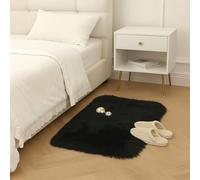 Mishukaze Rugs Living Room, Runner Rug for Bedroom, Washable Anti Slip Fluffy Rug Shaggy Soft Modern Floor Carpets Mat Beside Rugs for Kids Hallway Living Room (Negro, 60 x 90)