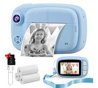 Misilmp Cámara Instantánea Niños, 3,5" 1080P Cámara Fotos Infantil con 4 Rollos de Papel de Impresión y Tarjeta SD de 32GB, 12MP Instantáneas Cámaras Niña para 3 a 14 Años Regalos Juguete (Azul)
