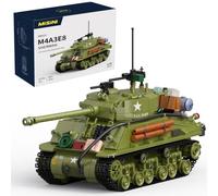 MISINI M6022 WW2 US Army M4A3E8 Sherman Tank - Juego de ladrillos de | MOC 1:28 Military Series M4 Tanque de infantería de batalla principal mediano, edificio para adultos, colección