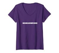 Misión cumplida Camiseta Cuello V, Mujer, Morado, S