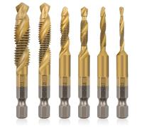 MISIQIMA Juego de 6 machos de roscar HSS, M3, M4, M5, M6, M8, M10, vástago hexagonal métrico de 1/4 pulgadas, para madera, metal y plástico