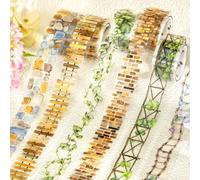 MisKepaa Accesorios para Scrapbooking Juego de Adhesivos, 6 Rollos de Cinta Washi Tape PET, Cintas Florales para Accesorios de Scrapbook, Bullet Journal, Scrapbooking, Manualidades DIY, Pintura
