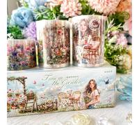 MisKepaa Cintas Florales para Accesorios de Scrapbook, 3 Rollos Pre-Cortados Washi Tape PET, Juego de Adhesivos para Scrapbooking, Bullet Journal, Scrapbooking, Manualidades DIY, Pintura (Jardín de