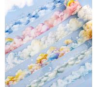 MisKepaa Juego de 6 rollos de pegatinas con temática de nube PET, 40 mm x 2 m, resistentes al agua, para diario, accesorios, álbumes de fotos, cuadernos, manualidades (serie en la nube)