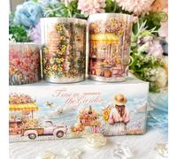 MisKepaa - Lote de 3 rollos precortados Washi cinta PET, cintas florales para álbumes de recortes, bala diaria, álbumes de recortes, manualidades, pintura (Monet Flower Sea)