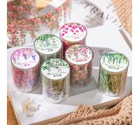 MisKepaa Pegatinas Scrapbooking Tape with Flores, 6 Rolls Flowers Scrapbook Stickers, PET Washi Tape Set for Scrapbooking, Junk Journaling, Bullet Journal, DIY Crafts, Painting
