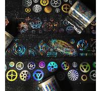 MisKepaa Scrapbook PET Washi Tape Stickers,3 Rolls Cyber Punk Tape Stickers,Scrapbook Zubehör Aesthetic Tape Stickers for Journaling,Junk Journal,Scrapbooking,Cups,Phone Case (Gear Fantasia 1)