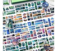MisKepaa Washi Tape Set de 4 rollos INS Scrapbook Washi Tape Stickers, Pre-Cut Landscape Theme Scrapbooking Stickers Accesorios para Journaling,Junk Journal,Notebook,Planner,Phone Case(Mountain Meet