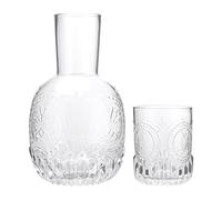 MISNOde Jarra de Agua de Noche Jarra de Vidrio con Relieve Vintage para Agua Bebida Helada, Jarra de Agua de Noche Y Juego de Vidrio Práctica Jarra de Agua de Vidrio para Dormitorio Cocina(Blanco)